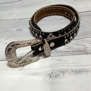 Nocona- Rhinestone Studded Cross Leather Belt Size 28